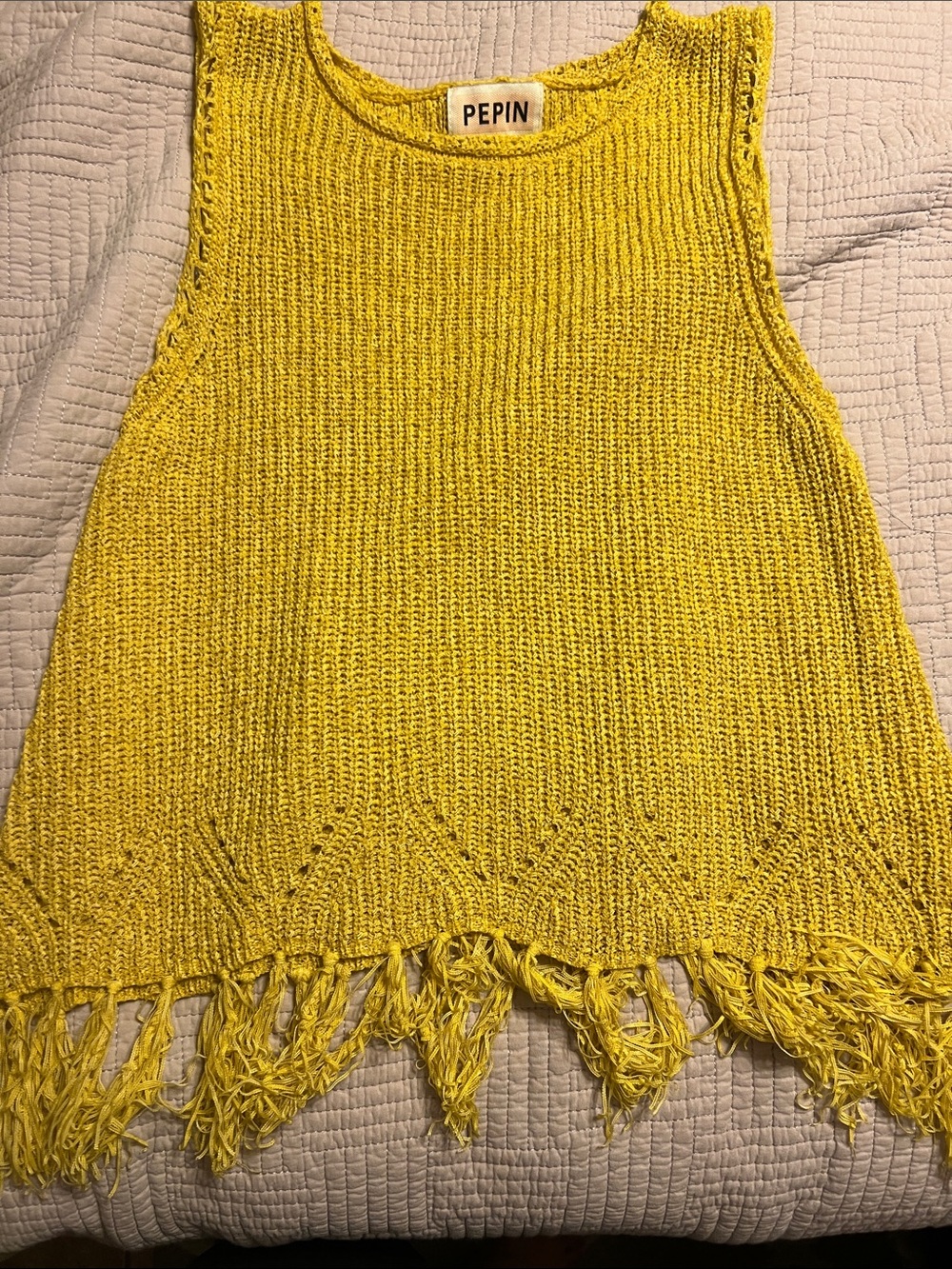 Pepin Bright Yellow Fringe Knit Tank